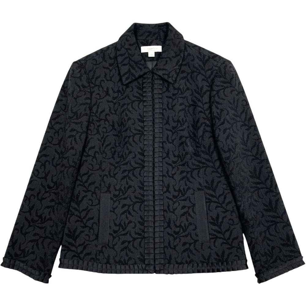 Coldwater Creek Jacket Womens M Black Jacquard Floral Zip Front Blazer
